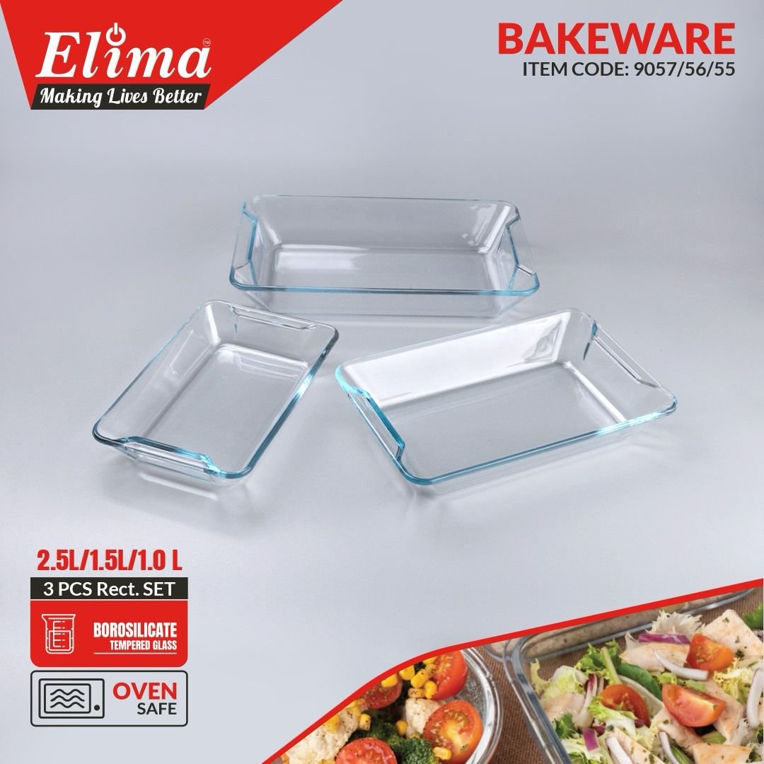 Glass Serving Dish Oven Proof Tempered – Transparent 3 Pcs Set