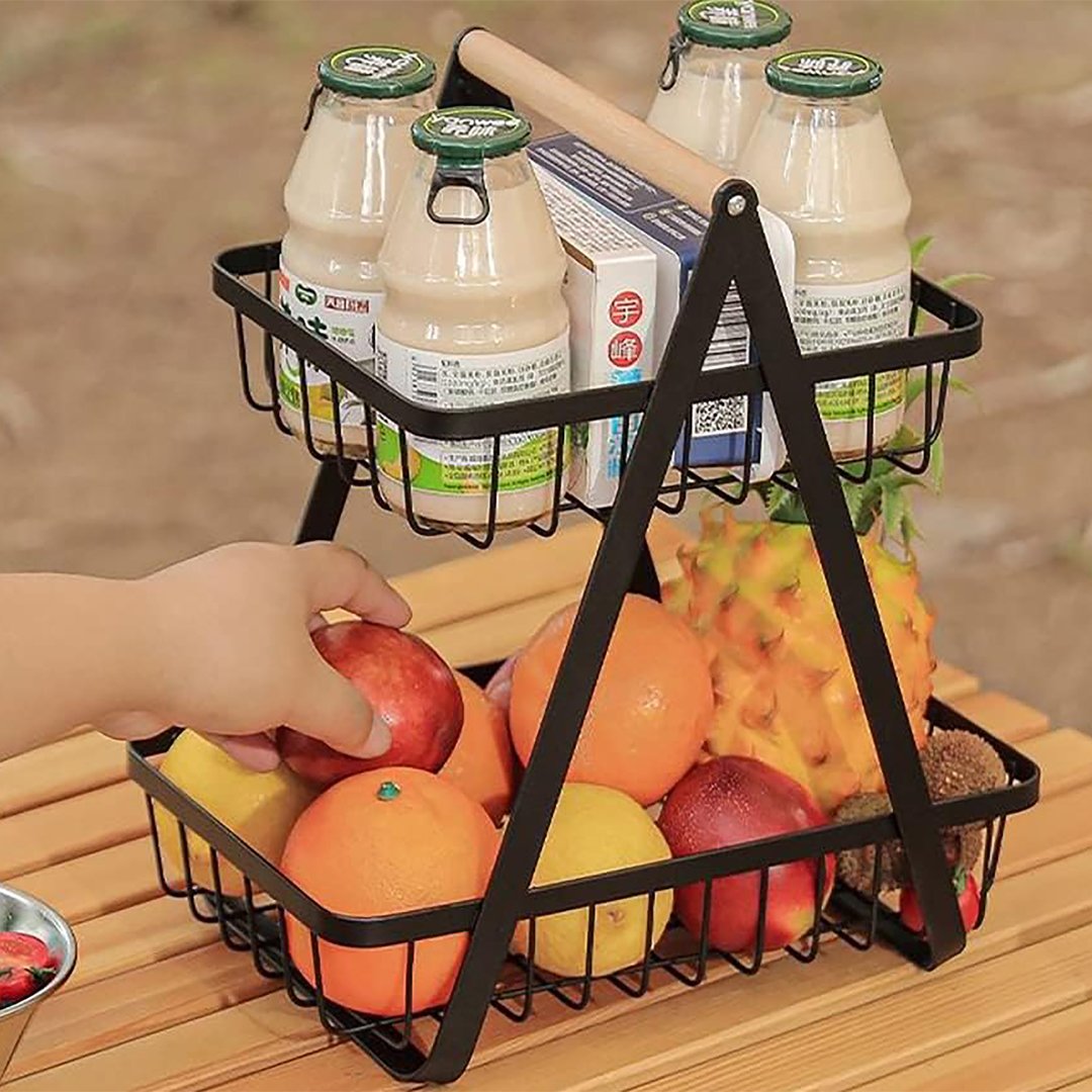 Fruit Basket Rack, 2-Layer, Metal Fruit Storage Basket,