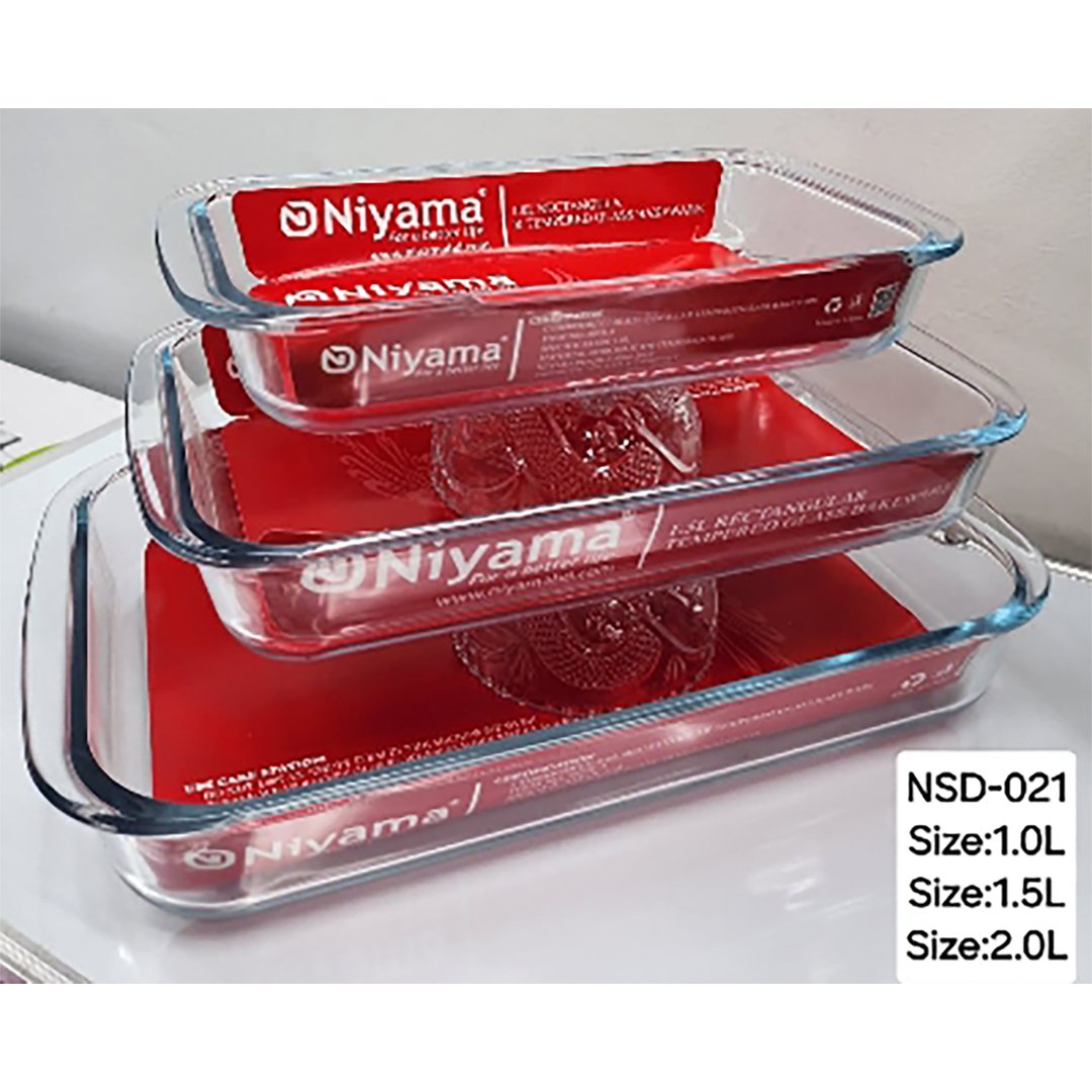 Niyama  3 Pcs Tempered Glass Rectangular Shaped Serving Bowls Set NSD-001